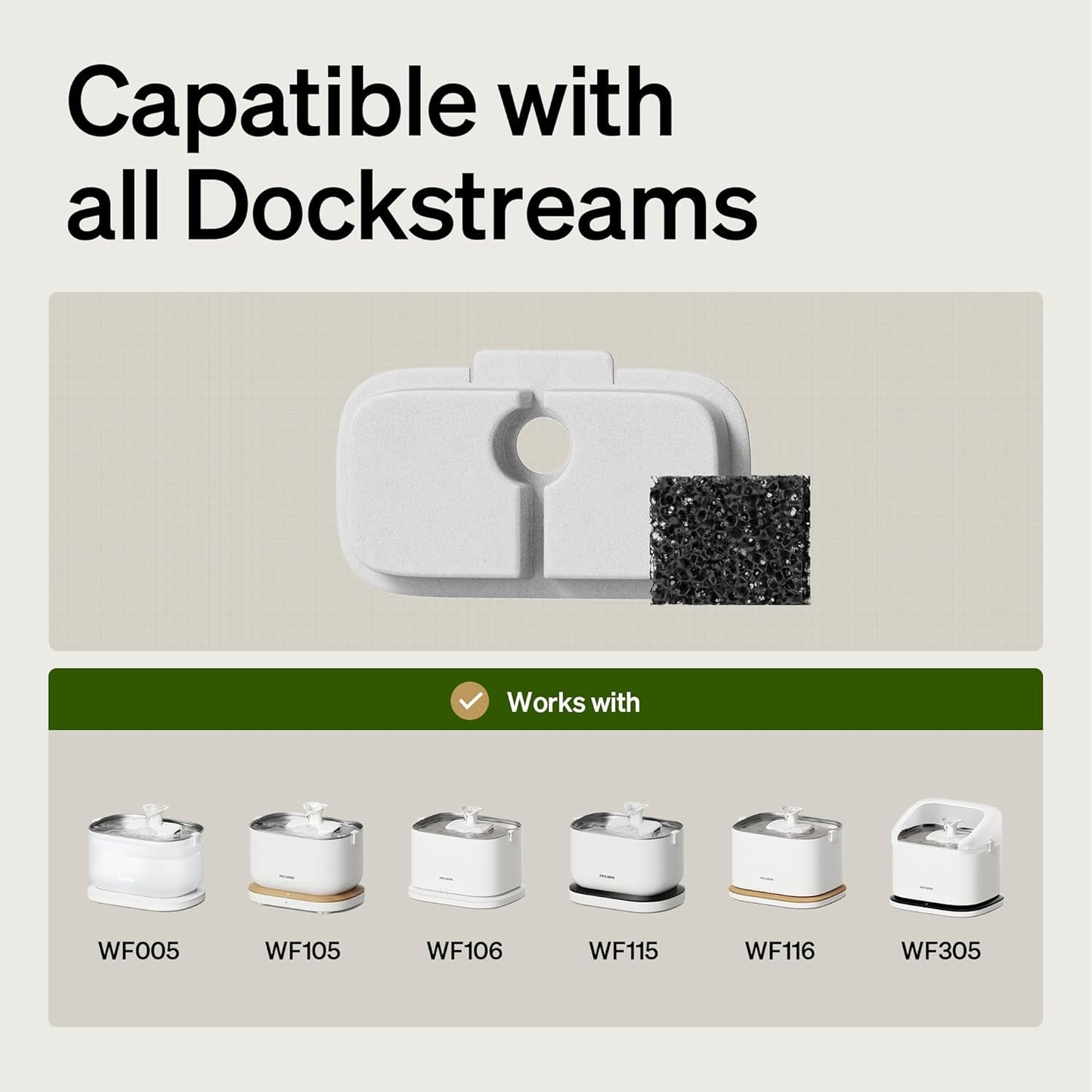 PETLIBRO Cat Water Fountain Filter, 4 Packs Cat Fountain Filter Replacement & Sponges for Dockstream WF106/WF116/WF105/WF115/WF005/WF305, 2-Month Set Easy-Swap for PETLIBRO Pet Fountain Filter