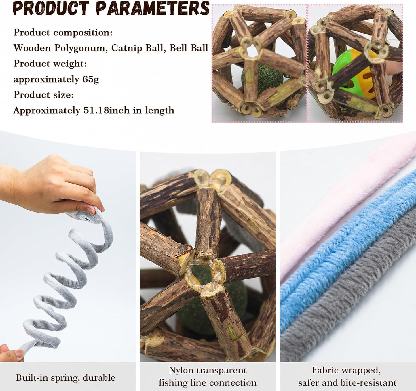 Hanging Retractable Catnip Cat Spring Toys,Fluffy Ball Cat Toys with Bell,6 Pack Hanging Interactive Teaser for Indoor Kittens,Promotes Exercise, Chase & Play, Kitten-Safe Bouncy Fun (Ball)