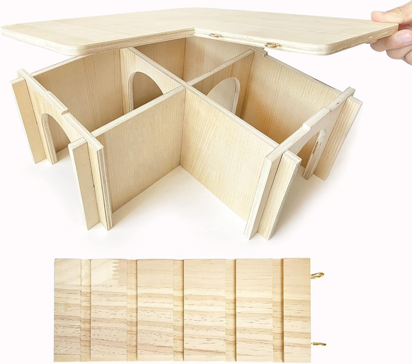 Guinea Pig Hideout and House: Multi Chamber Wooden Guinea Pig Castle with Ladder, Cage Accessories for Chinchilla Dwarf Rabbits Hamster Bunny and Others