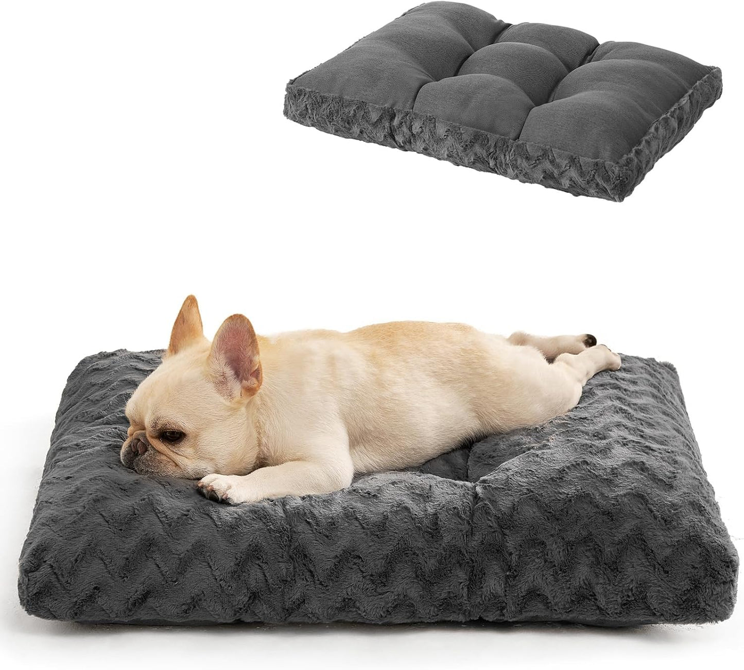 EHEYCIGA Reversible Dog Crate Bed Washable, Comfort Fluffy Plush Dog Kennel Pad Medium Size Dogs and Cats, Deluxe Machine Washable Pet Sleeping Mats, 29" x 21"x 3", Charcoal