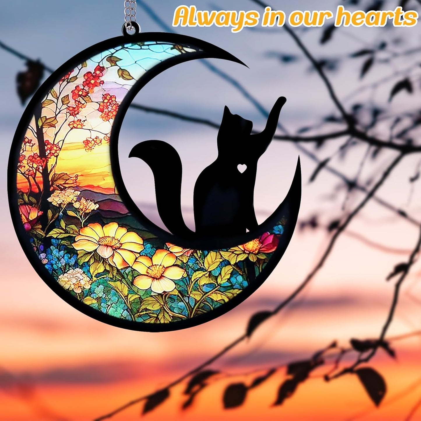 Pet Memorial Suncatcher, Loss of Cat & Dog Sympathy Gifts, Hanging Stained Acrylic Light Catcher, Cat & Dog Memorial Ornament for Pet Lovers, Sunset Pattern