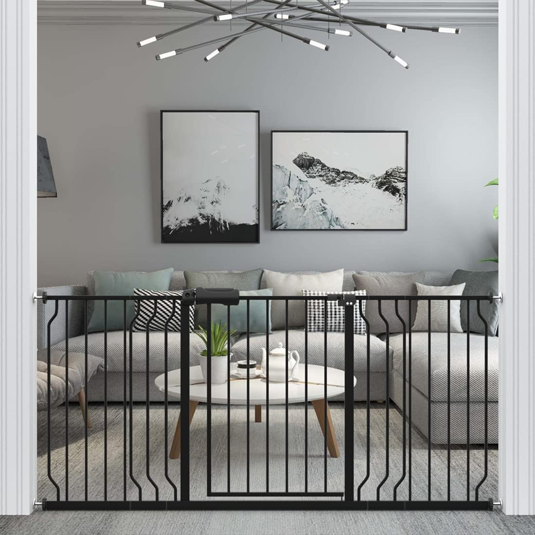 WAOWAO Baby Gate 66.93-71.65" Extra Wide Pressure Mounted Walk Through Swing Auto Close Safety Black Metal Toddler Kids Child Dog Pet Puppy for Stairs,Doorways,Kitchen