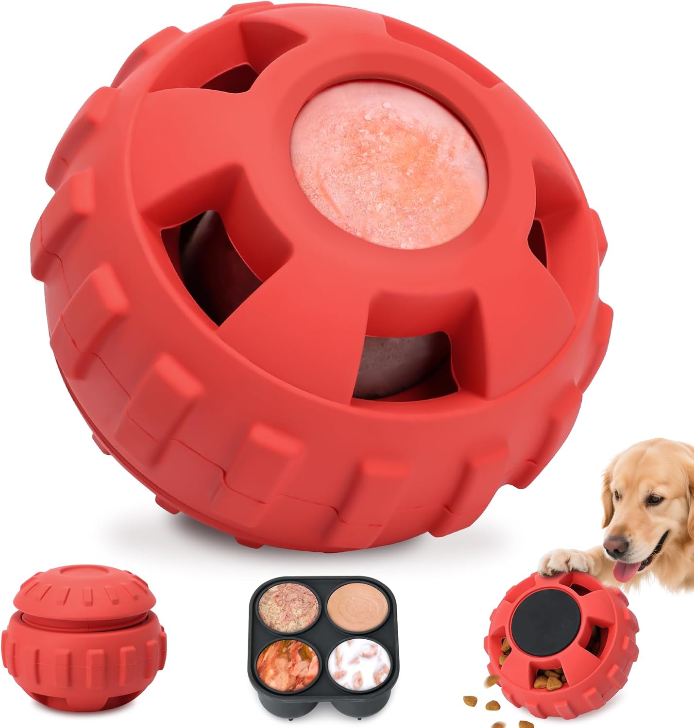 Frozen Treat Dispensing Dog Toys to Keep Them Busy,Dog Enrichment Toys for Natural Rubber-Stuffable Ball,Dishwasher Safe,Red,S