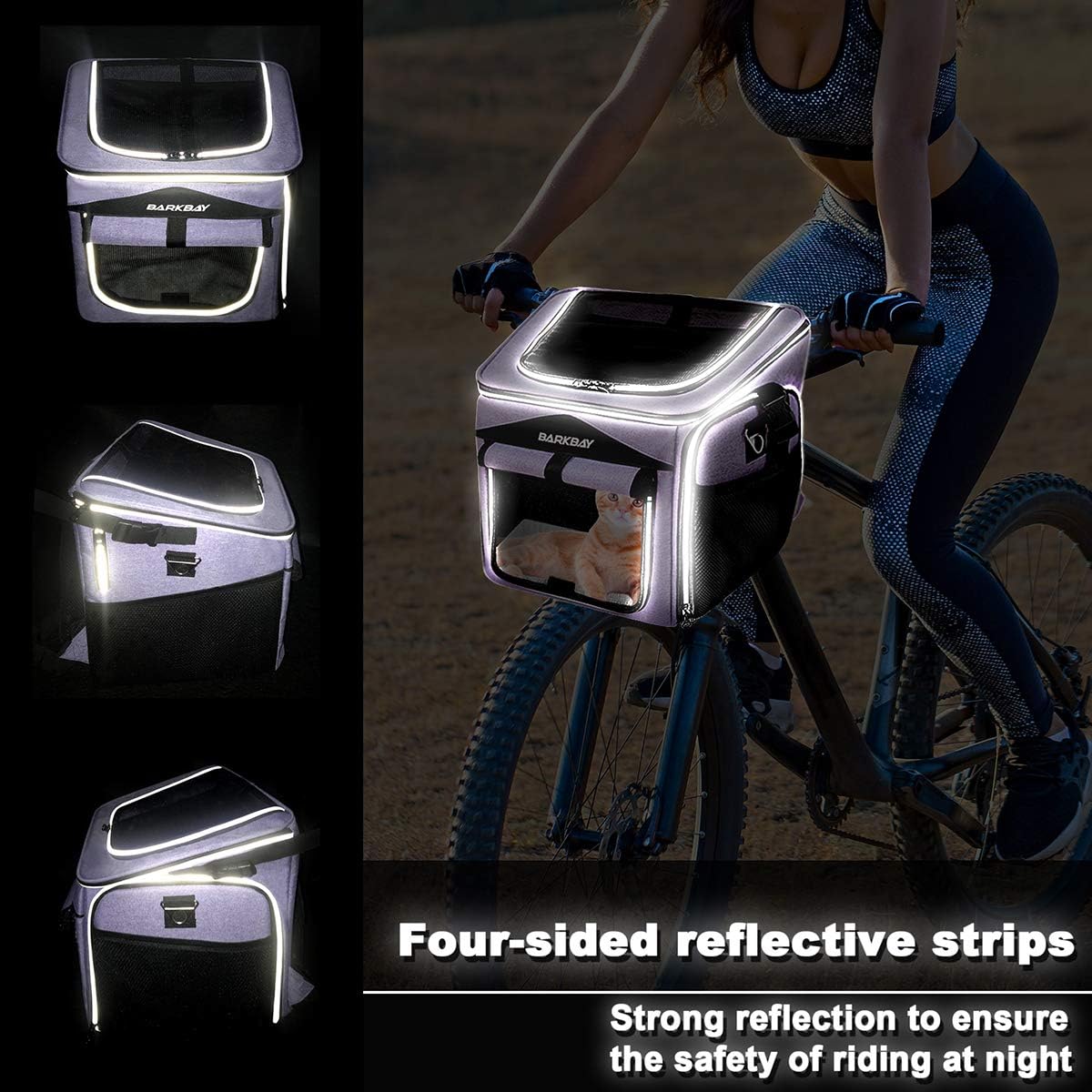 BARKBAY Dog Bike Basket Carrier, Expandable Foldable Soft-Sided Dog Carrier, 2 Open Doors, 5 Reflective Tapes, Pet Travel Bag,Dog Backpack Carrier Safe and Easy for Small Medium Cats and Dogs(Purple)