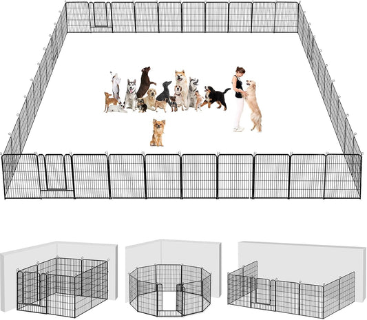 Dog Playpen Dog Fence Outdoor for Yard, 32inch 48 Panels Dog Pens Outside Anti-Rust Pet Playpen Exercise Pen with Lock for Large Medium Small Dogs, Portable Pet Fence for Yard RV Camping