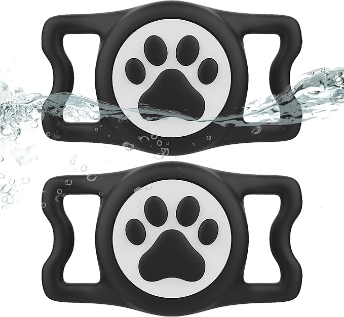 Dog Airtag Holder,[2-Pack] IP68 Waterproof AirTag Holder for Dog & Cat Collars,Silicone Air Tags Case for Pet Collars (Black+Black)