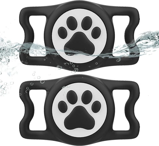 Dog Airtag Holder,[2-Pack] IP68 Waterproof AirTag Holder for Dog & Cat Collars,Silicone Air Tags Case for Pet Collars (Black+Black)
