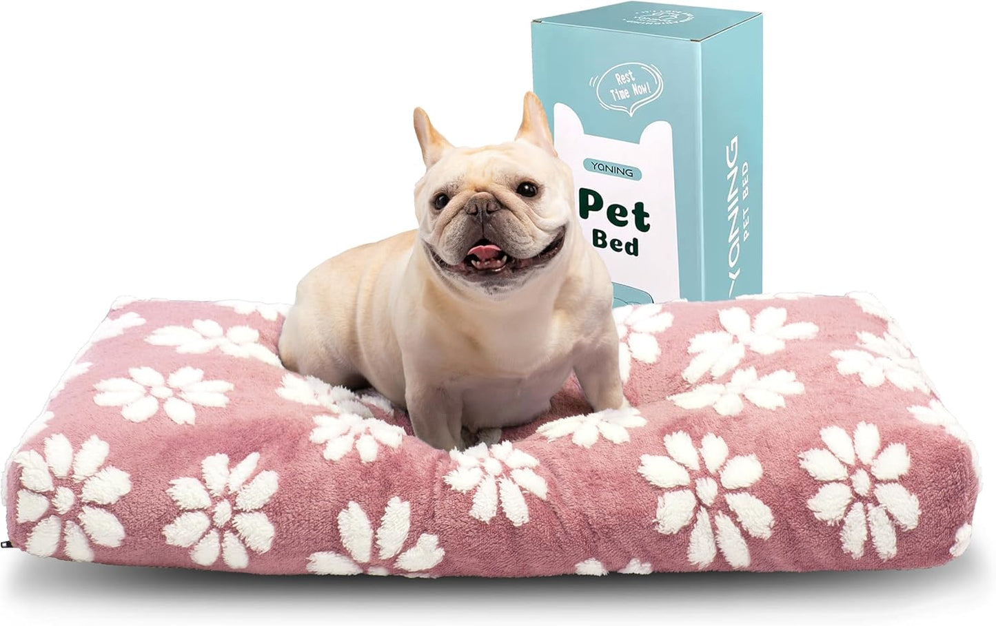 Dog Beds for Small Medium Dogs, Cute Thick Dog Bed for Crate Kennel, Fluffy Pet Bed with Removable Washable Cover and Anti-Slip Bottom, 30"x 20", Pink Flower