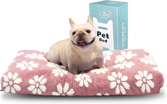 Dog Beds for Small Medium Dogs, Cute Thick Dog Bed for Crate Kennel, Fluffy Pet Bed with Removable Washable Cover and Anti-Slip Bottom, 30"x 20", Pink Flower