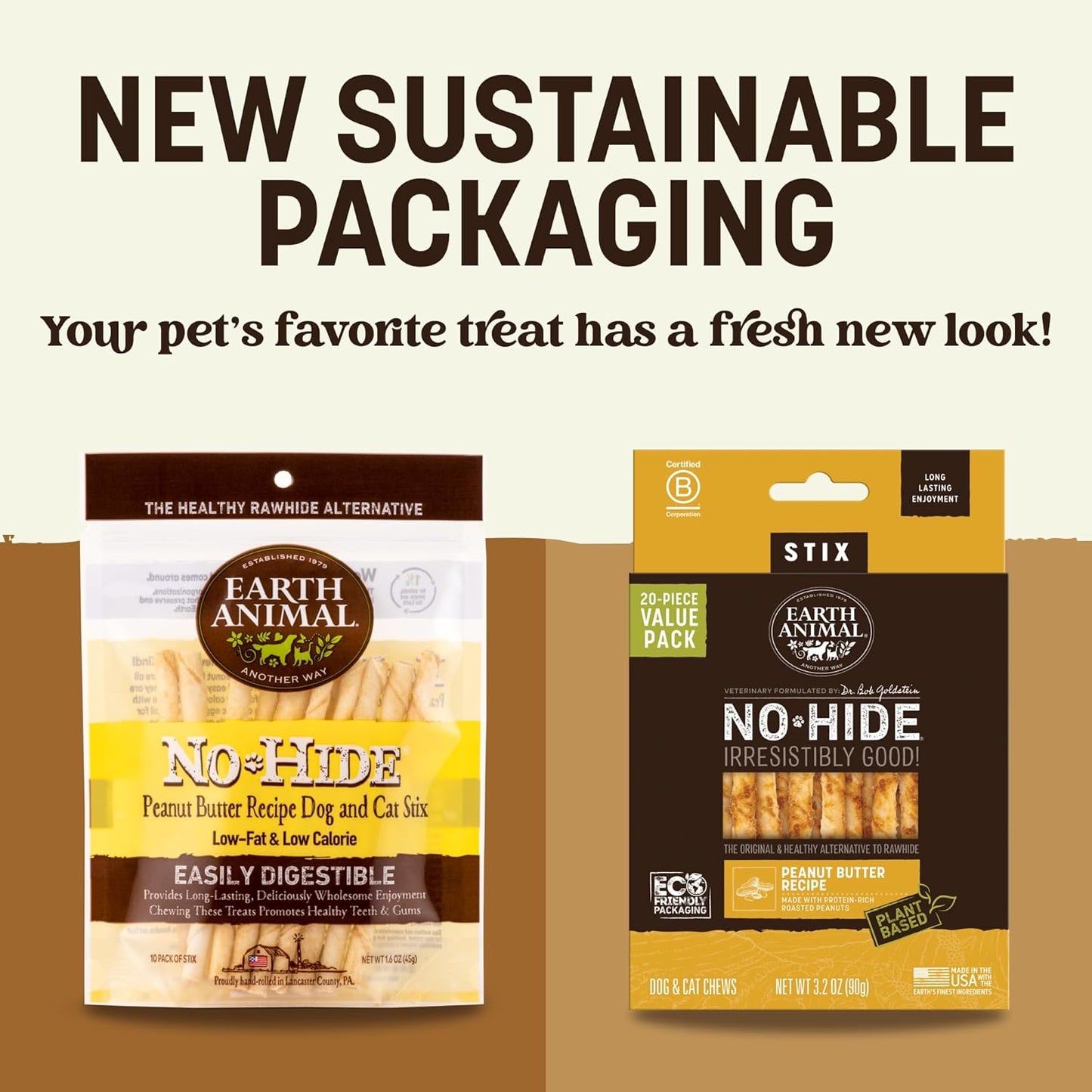 Earth Animal No-Hide Stix Peanut Butter Recipe Natural Rawhide Alternative Dog & Cat Chews - 40 Count Extra Value Pack