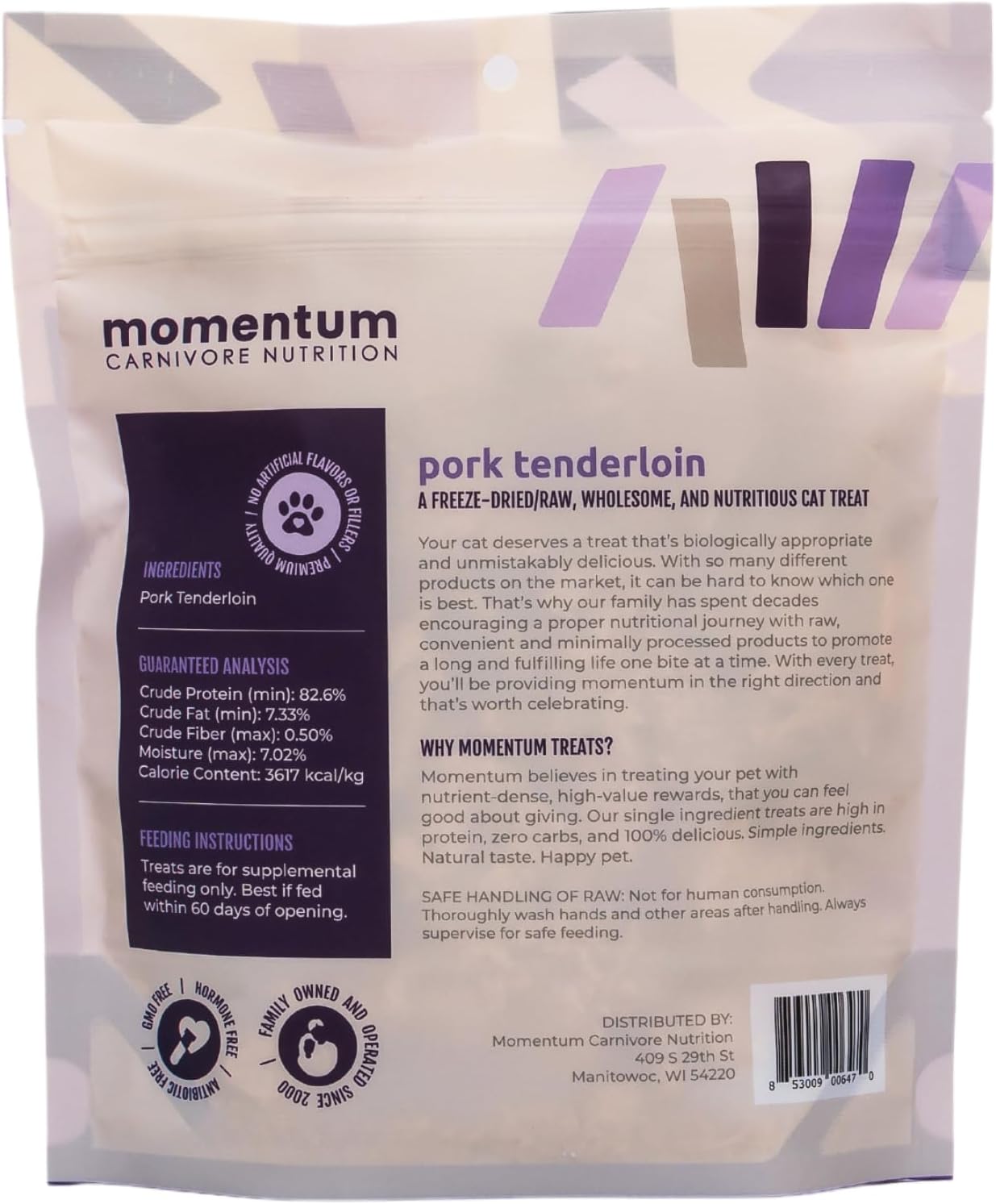 Momentum Carnivore Nutrition Freeze-Dried Pork Tenderloin Cat Treats – Single-Ingredient, All-Natural, Grain-Free Treats – 2.5 oz Bag