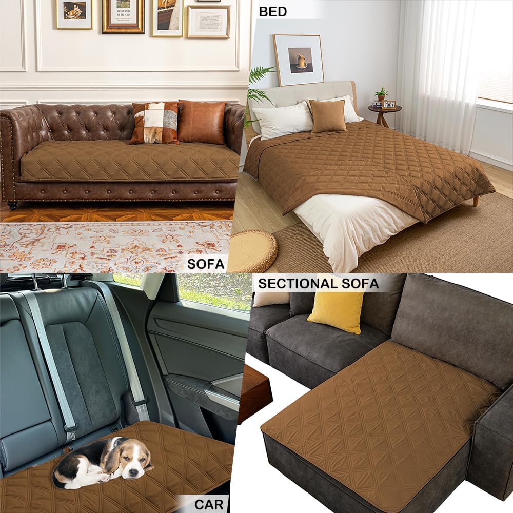 fuguitex Waterproof Dog Blanket Reversible for Small Dogs Resistant Leakproof Washable Couch Cushion Bed Protector Cover for Indoor Furniture Pet Friendly（52"*82",Brown+Brown