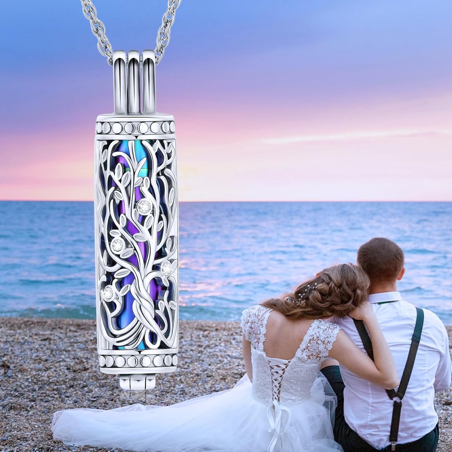shajwo Cylinder Cremation Jewelry Tree of Life Urn Ashes Necklace for Women Men Vial Cremation Ash Pendant Loved One Memorial Jewelry