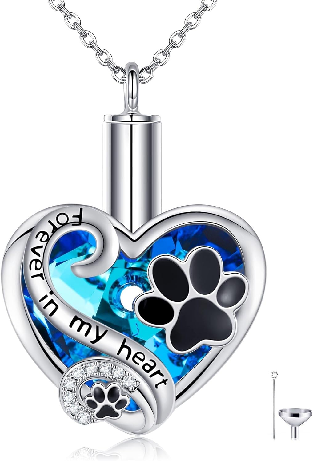 Pet Ashes Necklace 925 Sterling Silver Heart Urn Necklace with Paw Print Cremation Jewelry for Dog Cat Ashes