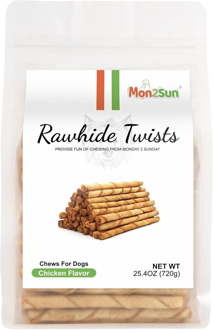 MON2SUN Dog Rawhide Twist Sticks Chicken Flavor 5 Inch Thin Sticks Rawhide Chews Treats for Puppy and Small Dogs 120 Count