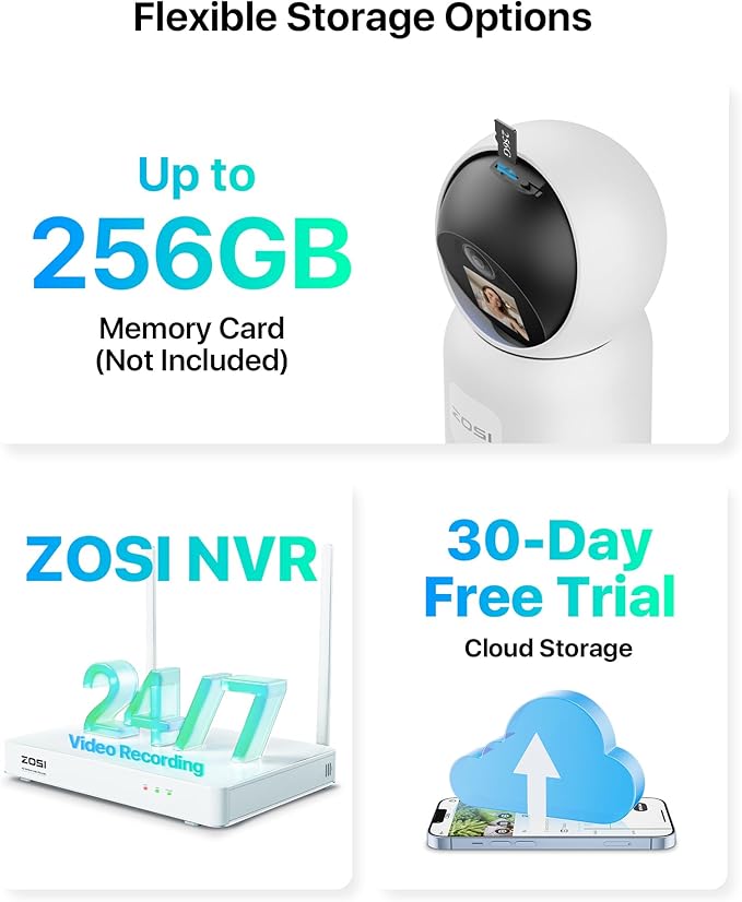 ZOSI 4K Pan/Tilt Smart Security Camera Indoor,Plug in 2.4/5GHz WiFi Camera,2 Way Video, Motion Tracking,8MP Baby/Pet Dog Monitor with Phone app, C519M8 360°View Home Cam, Cloud & Memory Card Storage