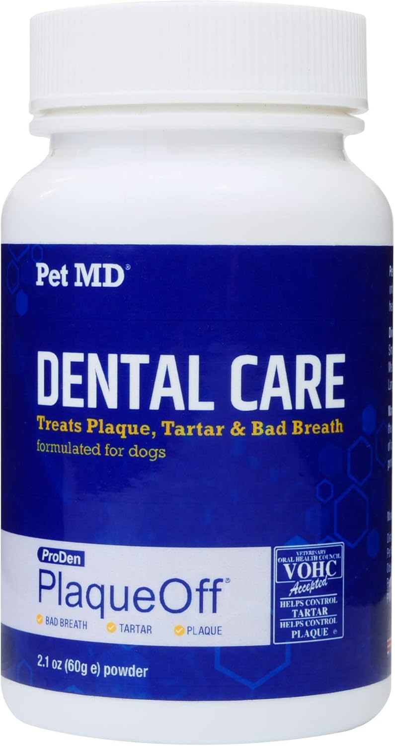 Pet MD Proden PlaqueOff Dog Teeth Cleaning Dental Care Powder - Oral Care Supplement for Dogs - Reduce Bad Breath, Tartar, & Plaque - 60g