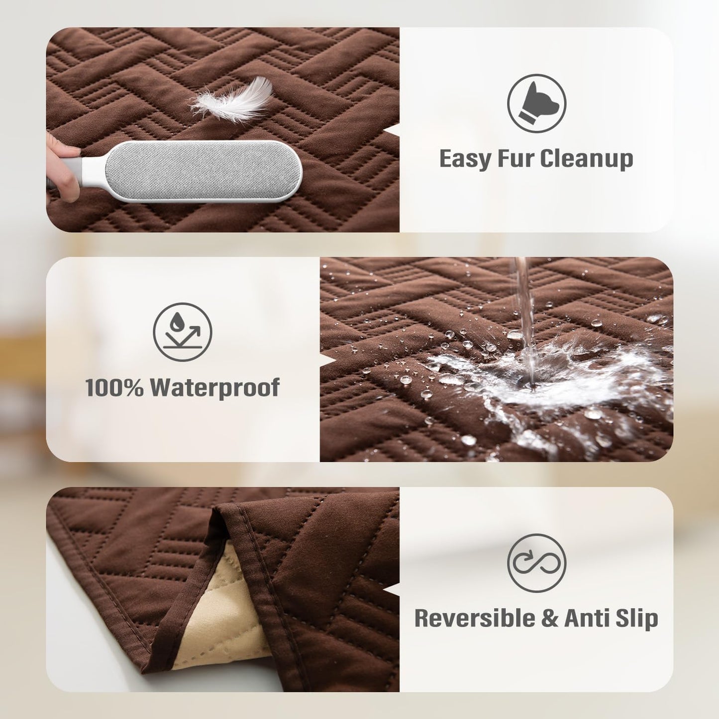 Dog Bed Cover for Pets Blankets Rug Pads for Couch Protection Waterproof Bed Covers Dog Blanket Furniture Protector Reusable Changing Pad (Brown+Beige, 62"x82")