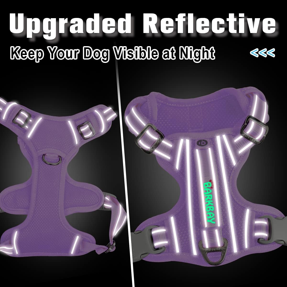 BARKBAY Dog Harness No Pull with ID Tag Pocket - Heavy Duty, Reflective, Easy Control for Large Dogs(Violet Purple,XL)