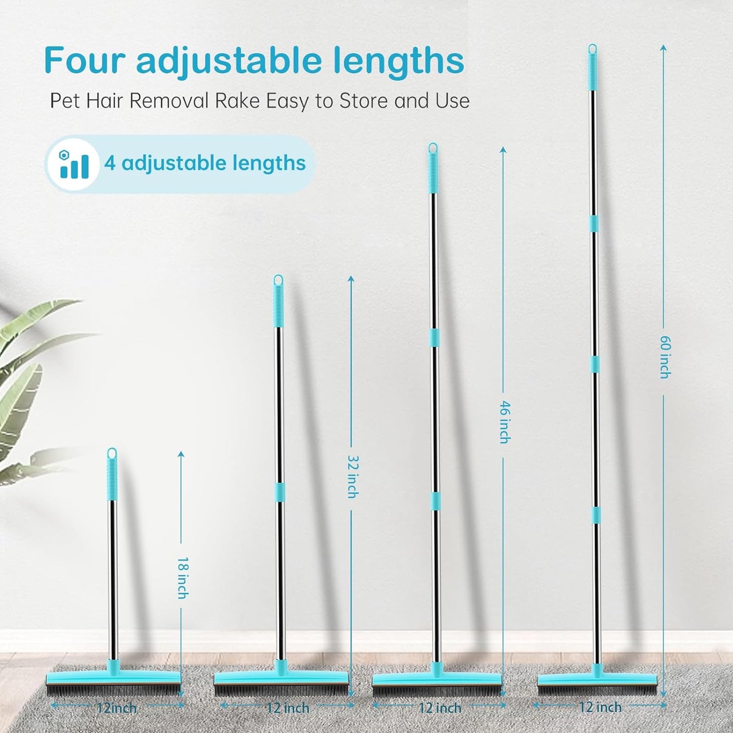 Carpet Rake - 60" Long Handle Pet Hair Removal with Metal Fabric Edge Design,Carpet Broom,Carpet Rake for Carpets, Rugs,Mats,Couch,Stairs(3 pcs)