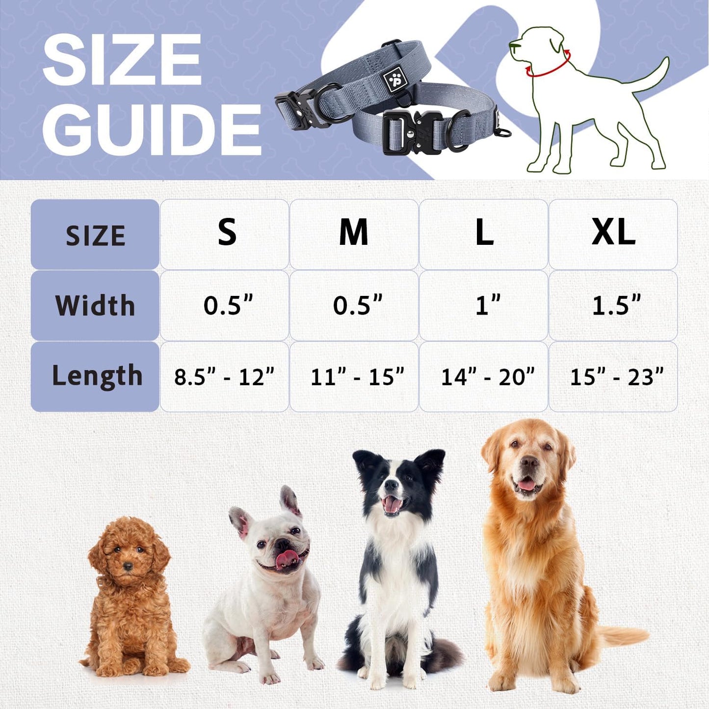 CLEPAWS Reflective Dog Collars for Large Dogs, Heavy Duty Tactical Dog Collar with Metal Buckle, Durable Pet Collar Quick Release, Reinforced Nylon No Pull Dog Collar (Horizon, L)