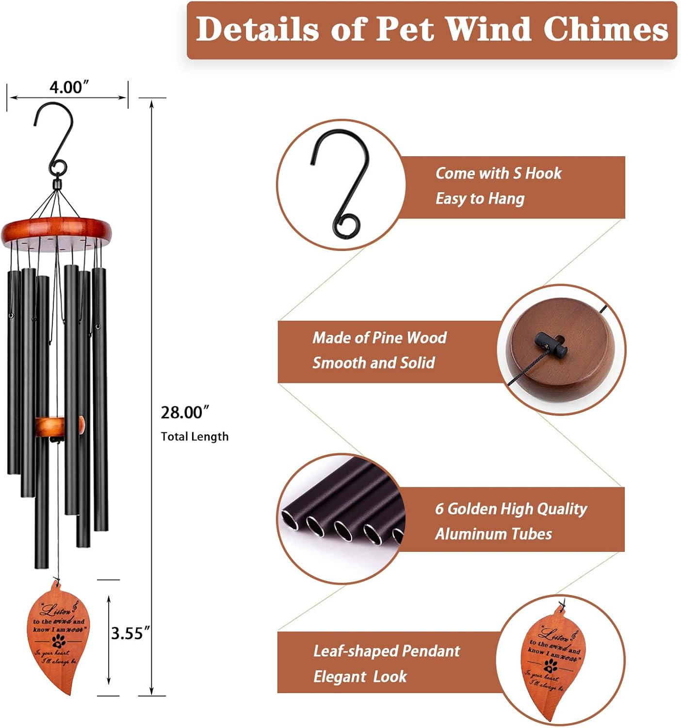 Pet Loss Gifts, 28" Dog Memorail Wind Chimes, Dog Memorial Gifts for Loss of Dog, Dog Bereavement Passing Away Condolence Gift