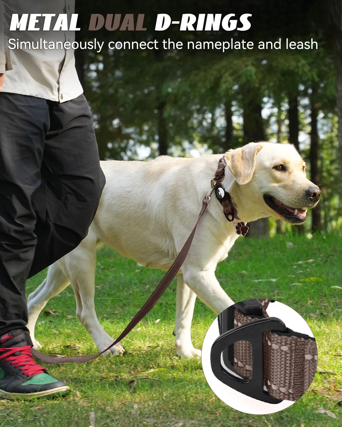 Joytale Airtag Dog Collar, Reflective Pet Collar with Waterproof AirTag Holder, Dual D-Rings, Soft Padded Adjustable for Extra Large Dogs, Brown, XL