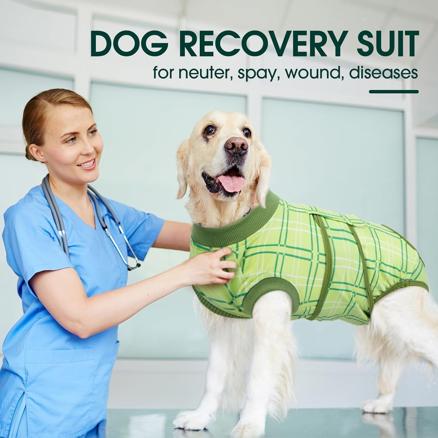 Kuoser Dog Recovery Suit for Female Male Dogs, Post-Surgery Bodysuit for Spay Neuter, Dog Onesie After Surgery, Anti-Licking Pet Surgical Recovery Suit, Green M