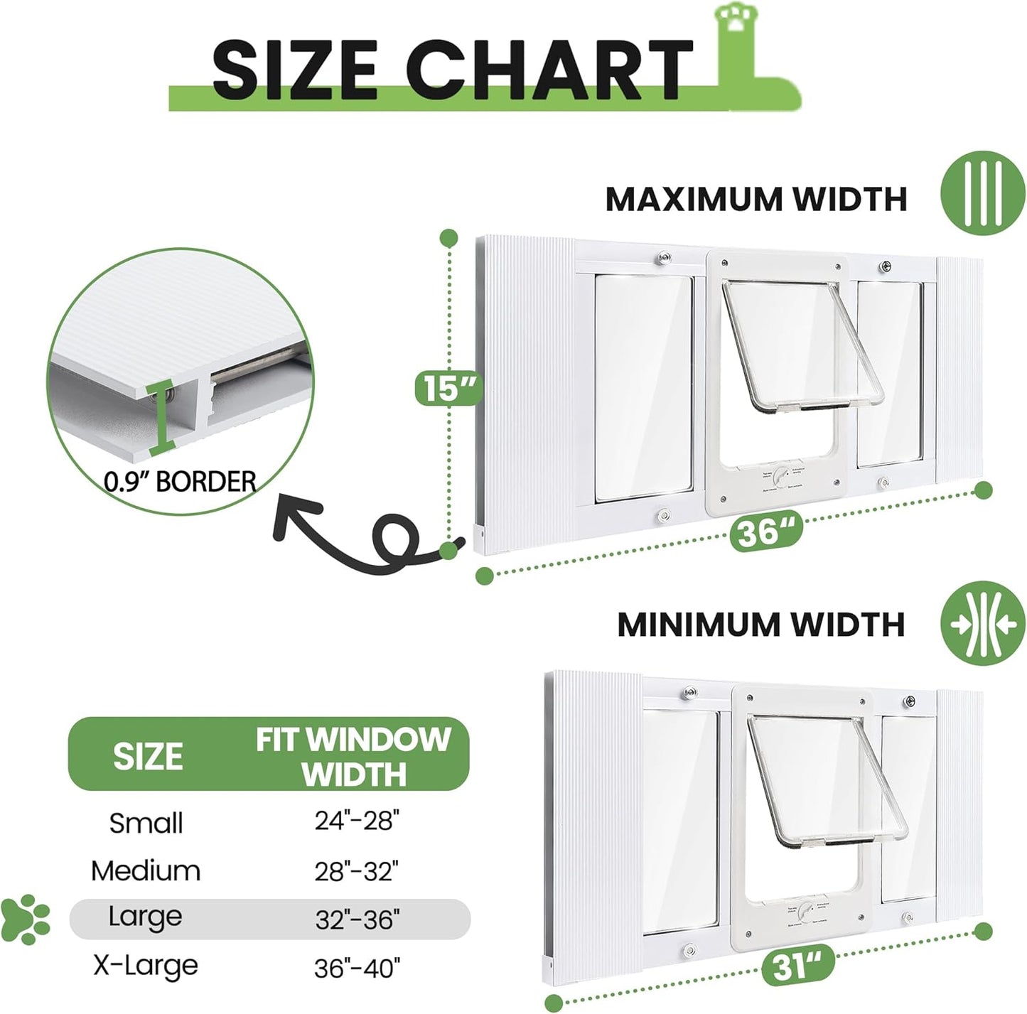 Full-Size Window Pet Door for Cat&Small Dog, Fits 32"-36" Width Window, Quick-Fit Cat Door Window Insert, 4 Locking Mechanisms, Magnetic Closure Cat Window Door,Aluminum Frame Pet Door for Window