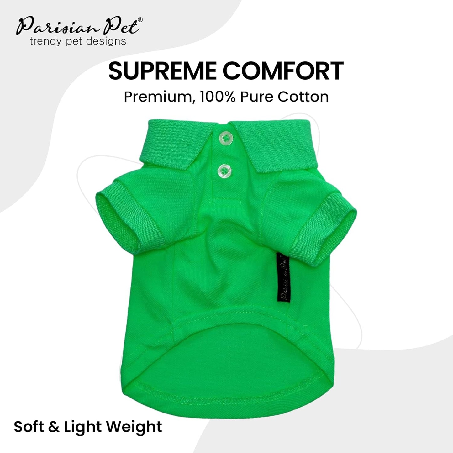 Parisian Pet Dog Polo Shirts - Breathable Cotton Shirt - Solid Green, Summer Pullover - Button Collar, XXS