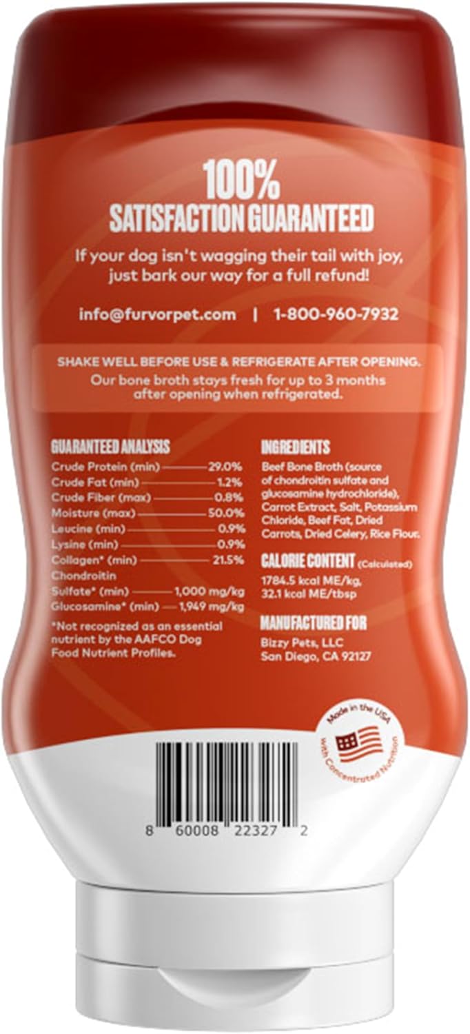 Beef Bone Broth Concentrate for Dogs - Collagen Protein Supplement - Digestion, Mobility, Coat, Immune System, Joints - Healthy Dog Food Gravy Topper - Human Grade, Made in USA (16 oz, 30 Servings)