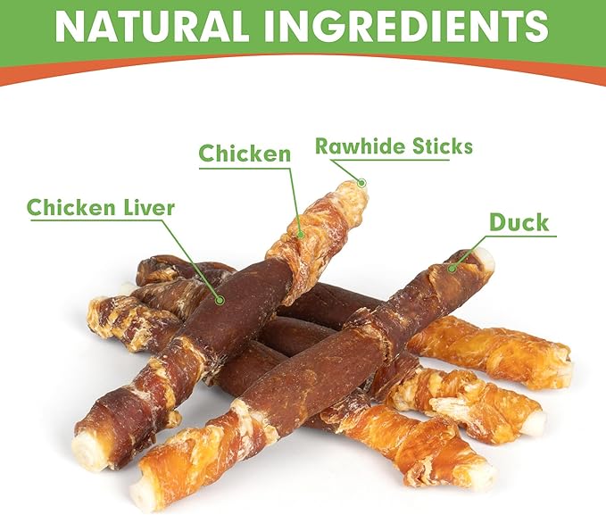 MON2SUN Dog Treats, Triple Flavor 5 Inch Chicken Liver Duck and Chicken Wrapped Rawhide Snacks for Small and Medium Dogs, 31.75 Oz (45 Count-Pack of 1)