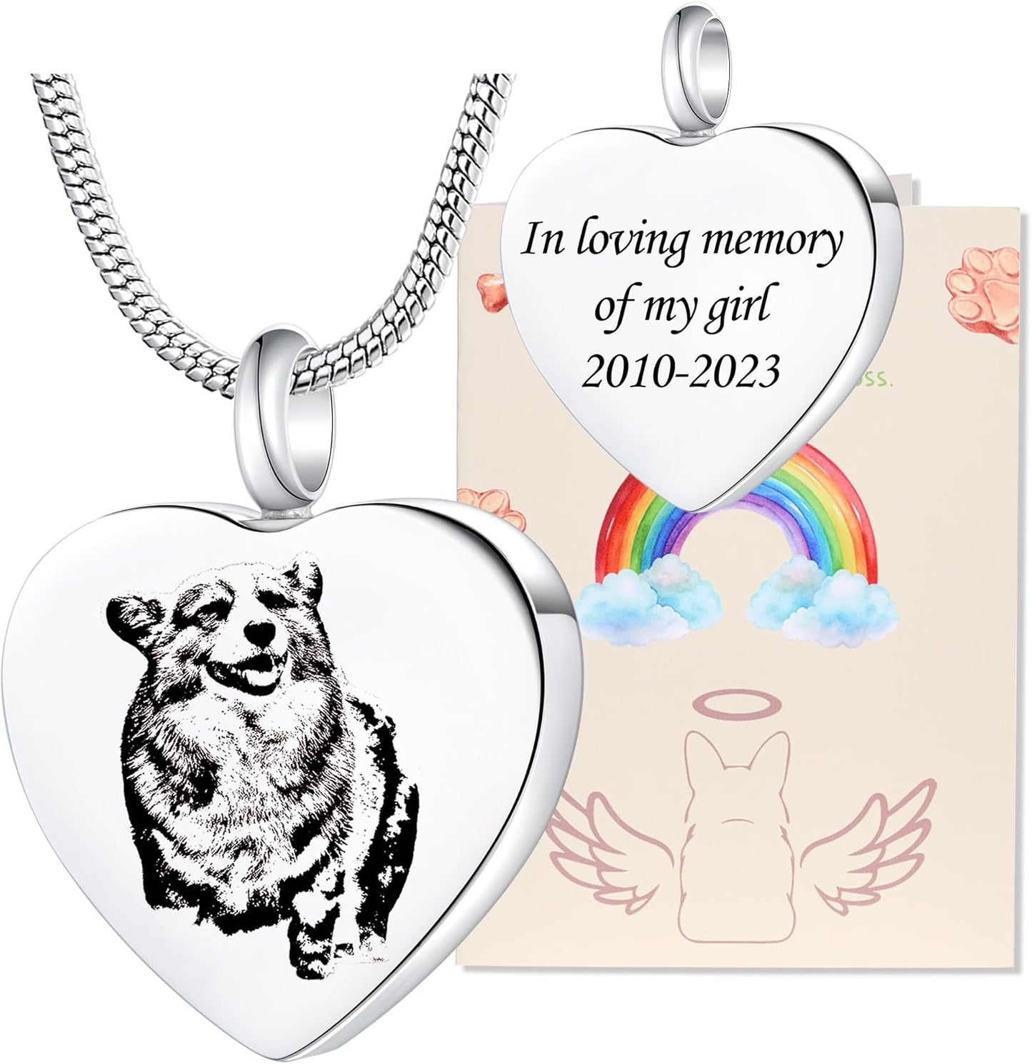 Fanery Sue Personalized Pet Ashes Necklace for Dog Cat Custom Photo&Text Pet Loss Sympathy Gift Cremation Jewelry