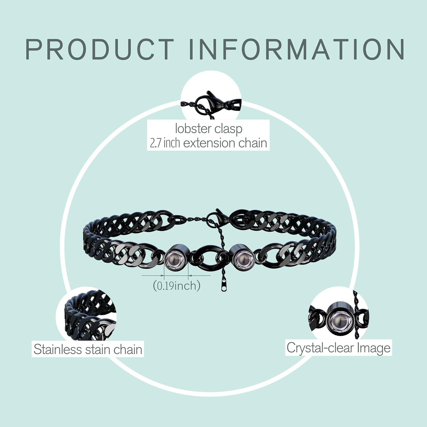 EMIRISTIC Custom Photo Bracelet - Personalized Picture Natural Stone Cuban Chain Bracelet - Any Special Day Gifts