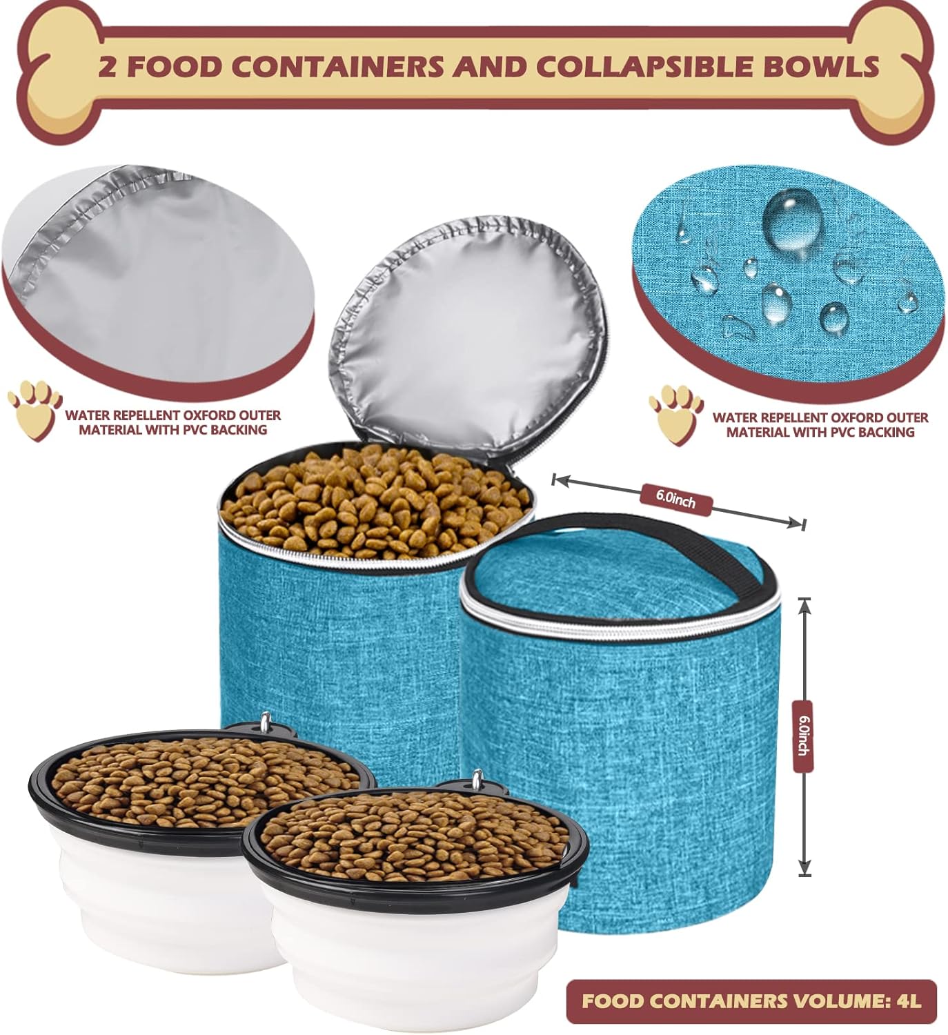 BAGLHER丨Dog Travel Bag Backpack, Airline Approved Pet Supplies Backpack, Dog Travel Bag with 2 Silicone Collapsible Bowls and 2 Food Baskets Sky Blue