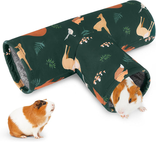 Glittme Guinea Pig Tunnel Washable Guinea Pigs Hideout Portable Rabbit Tunnels Soft Ferret Tunnel for Playing Resting Guinea Pig Accessories for Hedgehogs, Hamster, Dark Green Animals