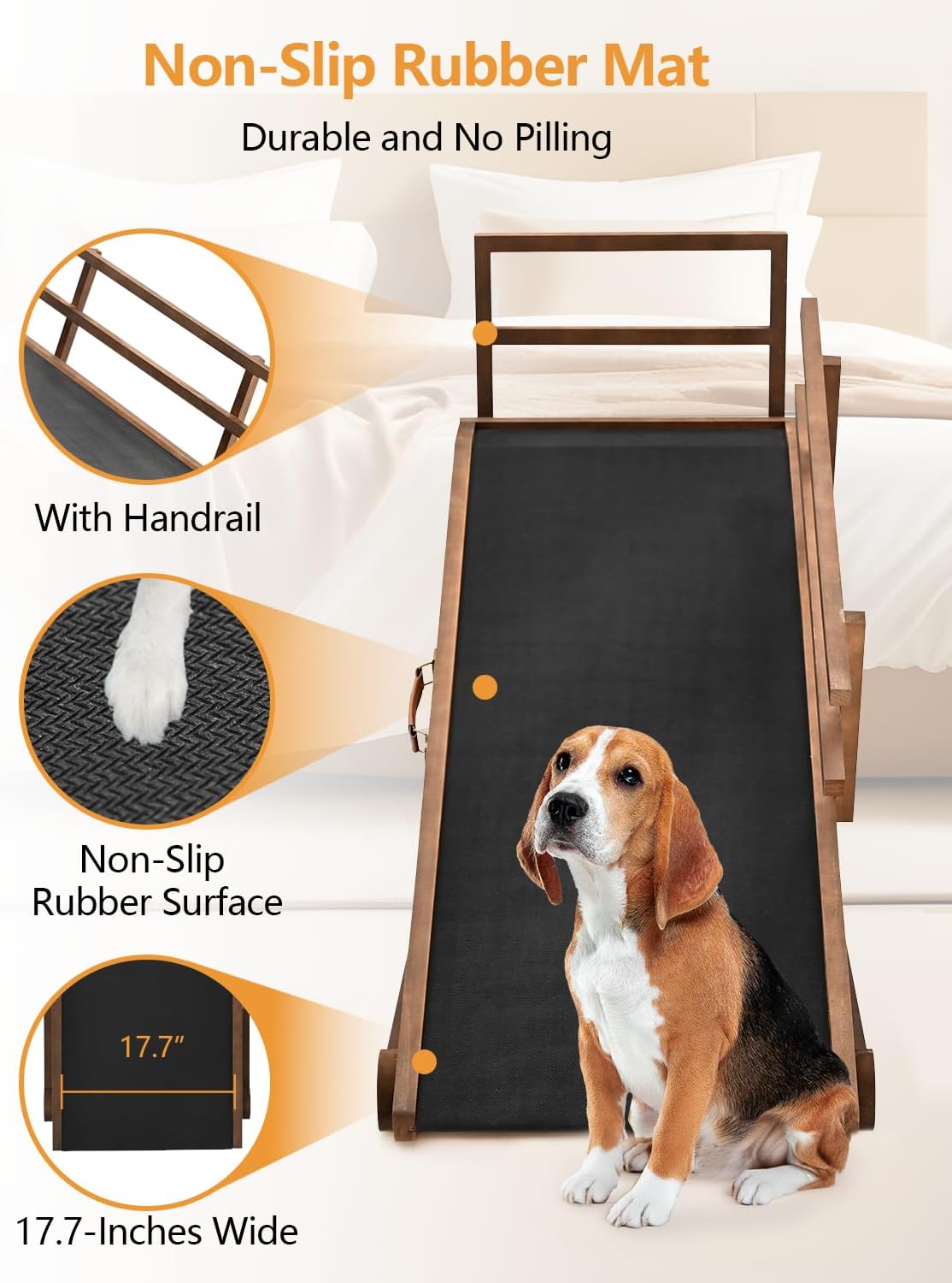 Dog Ramp for Bed, Adjustable Pet Ramp for Dogs to Get on Bed, Folding Dog Bed Ramp for Small/Medium/Large Dog/Cat, Wood Furniture Dog Ramp for High Bed/Couch, Adjustable from 15" to 24" Height