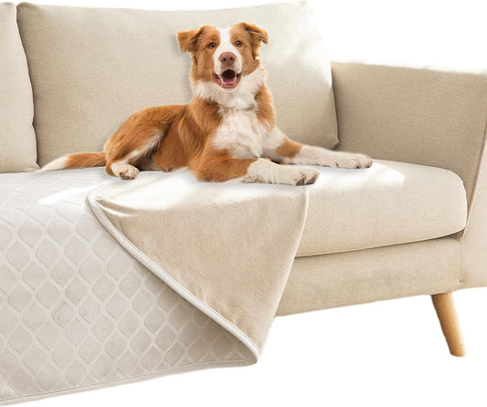 fuguitex Waterproof Dog Blanket Bed Cover Dog Crystal Velvet Moroccan Fuzzy Cozy Plush Pet Blanket Throw Blanket for Couch Sofa(30 * 70 inch, Cream+Beige)