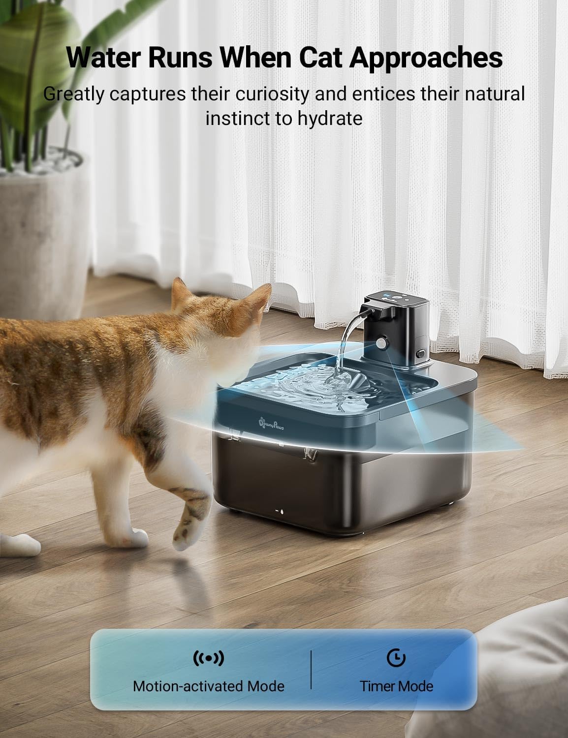 DownyPaws Cat Water Fountain Cordless, 84oz/2.5L Fursink Wireless Pet Water Fountains for Cats Indoor, Battery Operated Cat Drinking Fountain with Motion Sensor, Ultra Quiet Pump, BPA-Free, Black