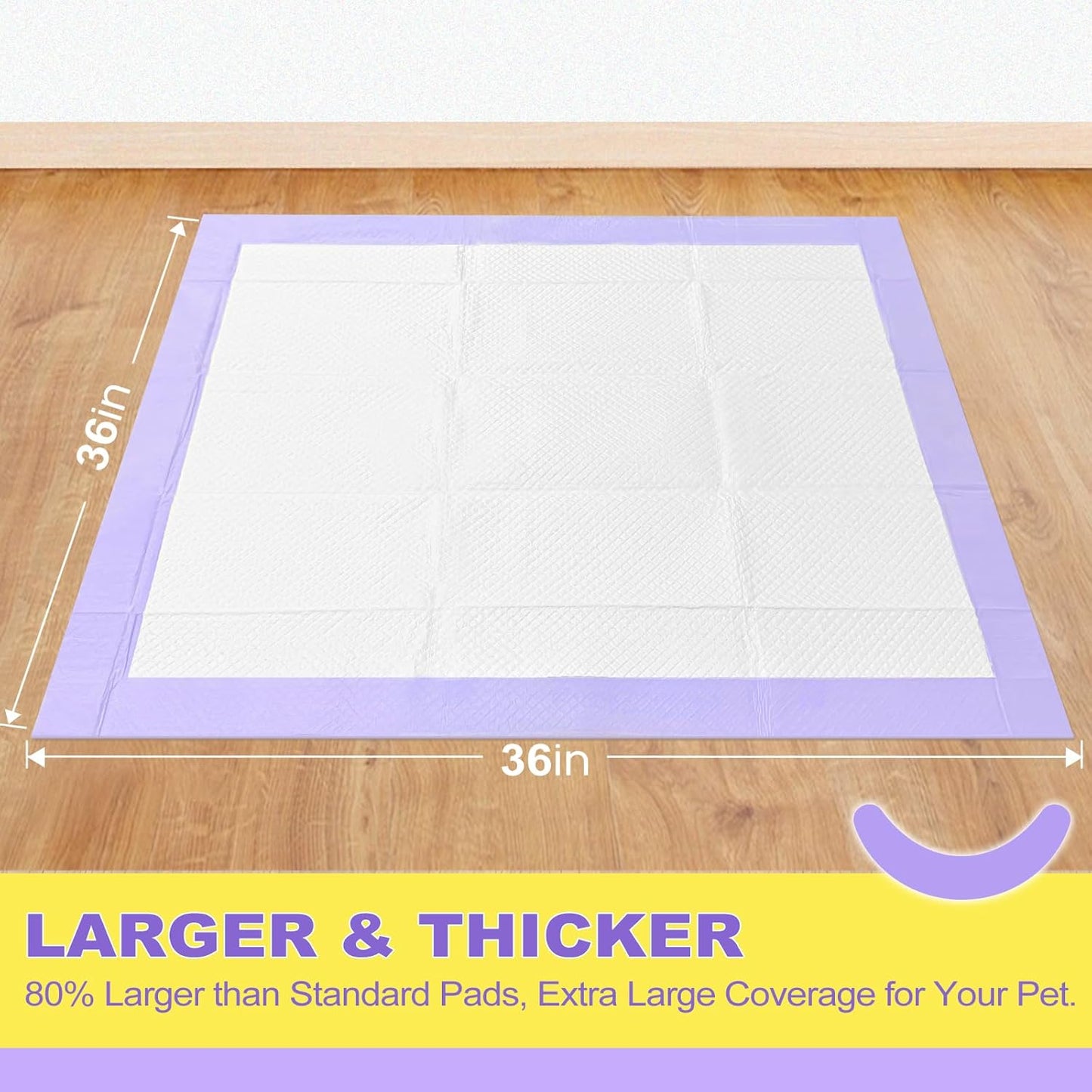 MIZOK Dog Pee Pads 36x36in, Extra Large Pee Pads for Dogs, Keeps Fresh & Clean, Ultra Absorbent Up to 11 Cups, 6 Layers Leak-Proof, Purple Lavender Color (30 Counts)