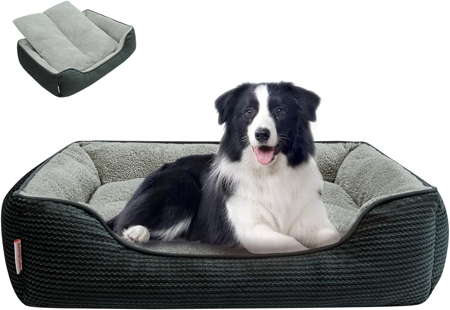 Miguel Dog Bed with Removable Cushion/Pillow for Medium Small Dogs, Washable Pet Bed with Side Easy to Wash Puppy Bed, Large Rectangle Cat Bed for Indoor Cat with Anti-Slip Bottom, Dark Gray 35 Inch