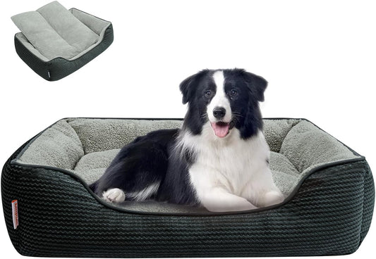 Miguel Dog Bed with Removable Cushion/Pillow for Medium Small Dogs, Washable Pet Bed with Side Easy to Wash Puppy Bed, Large Rectangle Cat Bed for Indoor Cat with Anti-Slip Bottom, Dark Gray 35 Inch