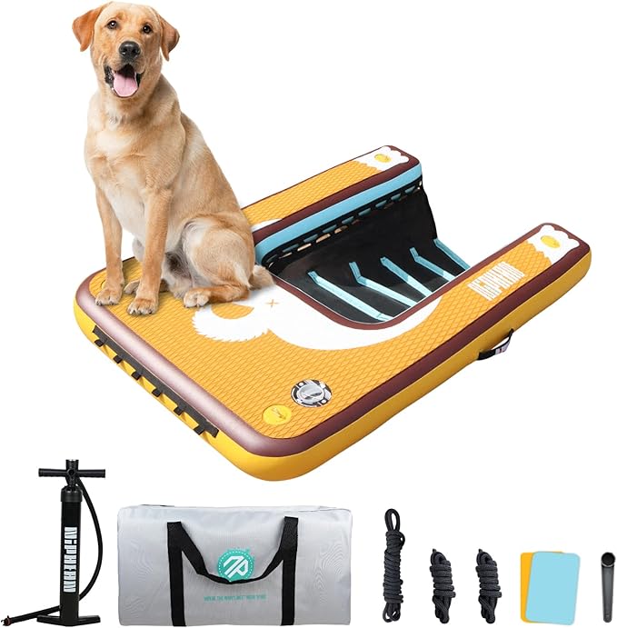 Niphean Dog Pool Ramp(Full-Coverage Non-Slip Deck),Stable Pup Plank with High Weight Capacity,Inflatable Dog Ramp for Pool,Boat,or Lake Use,Safe & Durable Design for Large Pets to Easy Water Access