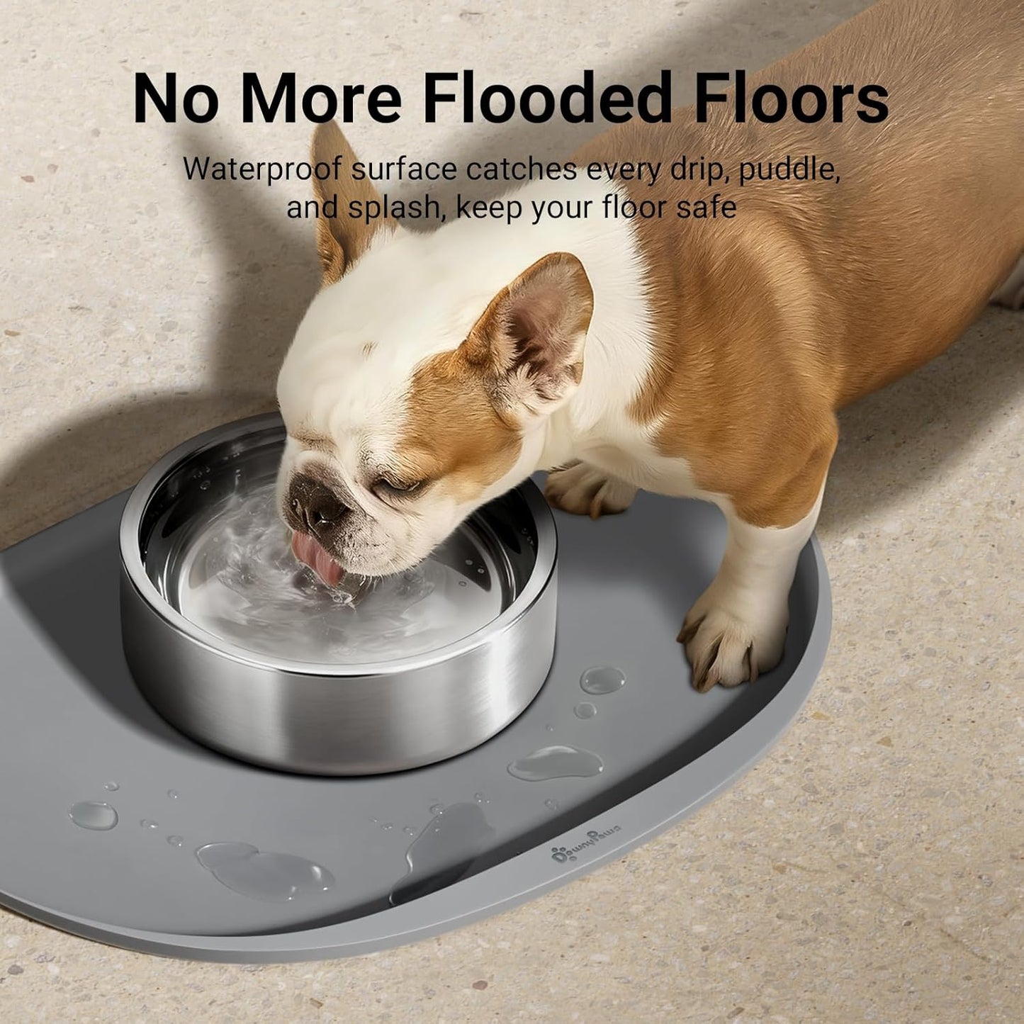 DownyPaws Dog Food Mats for Floors Waterproof, BPA Free Silicone Dog Bowl Mat, Non-Slip Pet Feeding Mat with High Raised Edge, Cat Placemat for Messy Drinkers, 24"×17", Gray