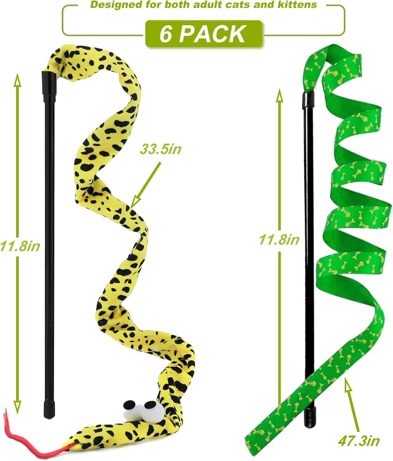 Interactive Cat Toy Wand with Catnip Mouse, Cat Teaser Wand Rainbow String for Bored Indoor Adult Cats and Kittens (6 Pack)