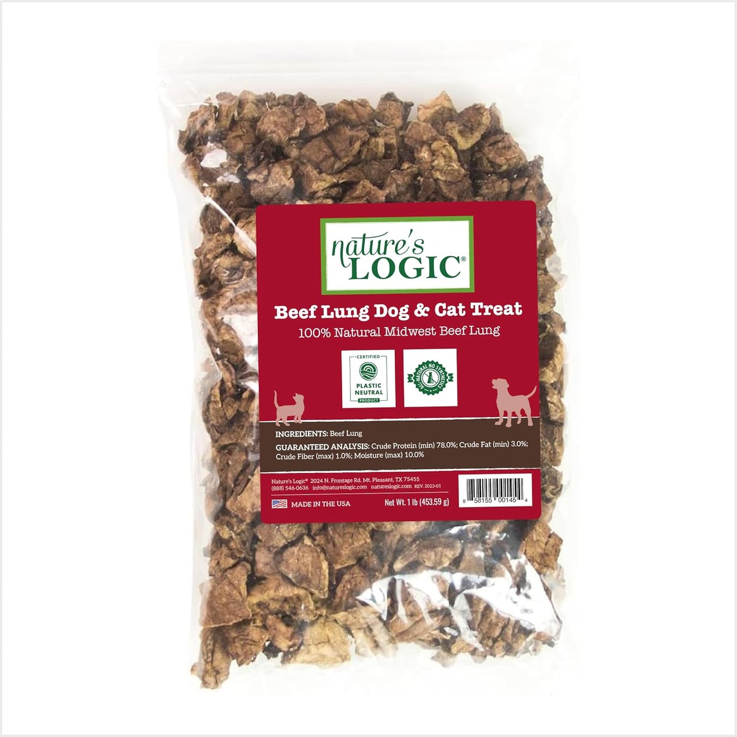 Nature's Logic Beef Lung treat Bites, 1lb, 1 Pack
