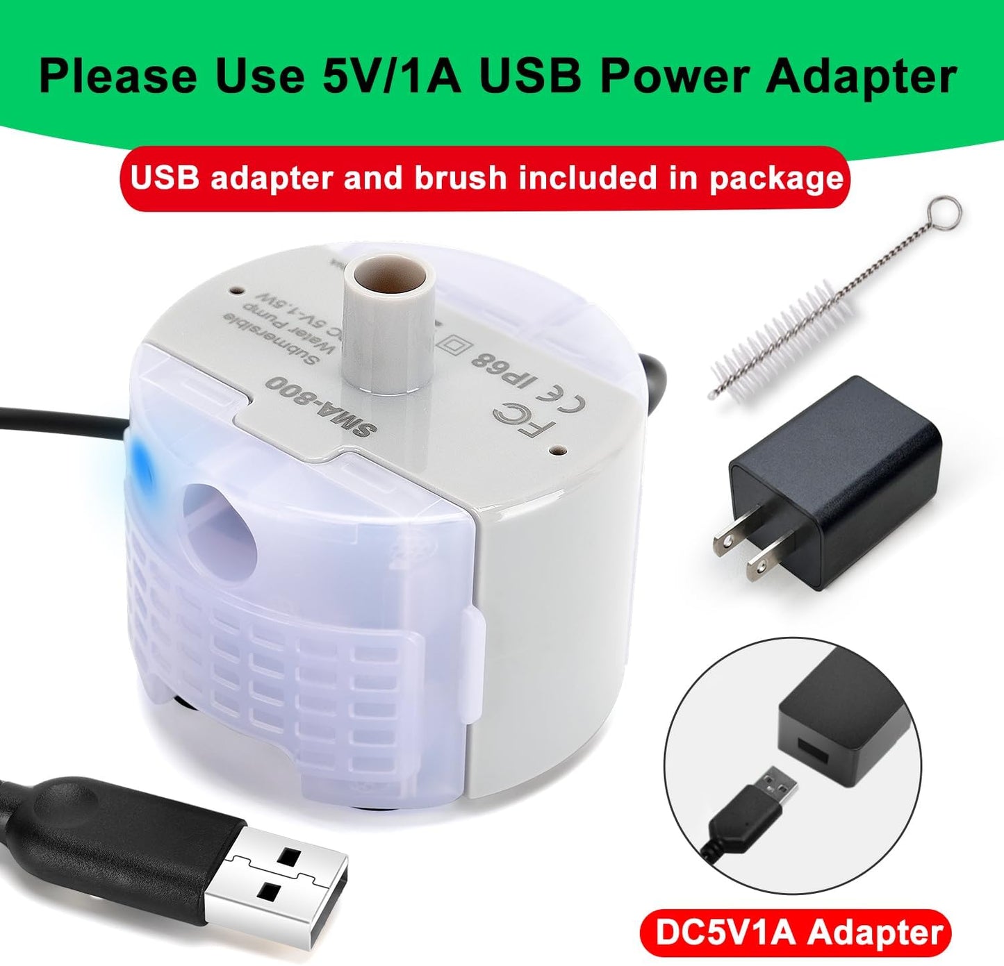 Cat Water Fountain Pump,Pet Water Fountains Pumps Replacement SMA-800 Submersible Motor,Cat Fountain Pump for Stainless Steel Cat Water Dispenser