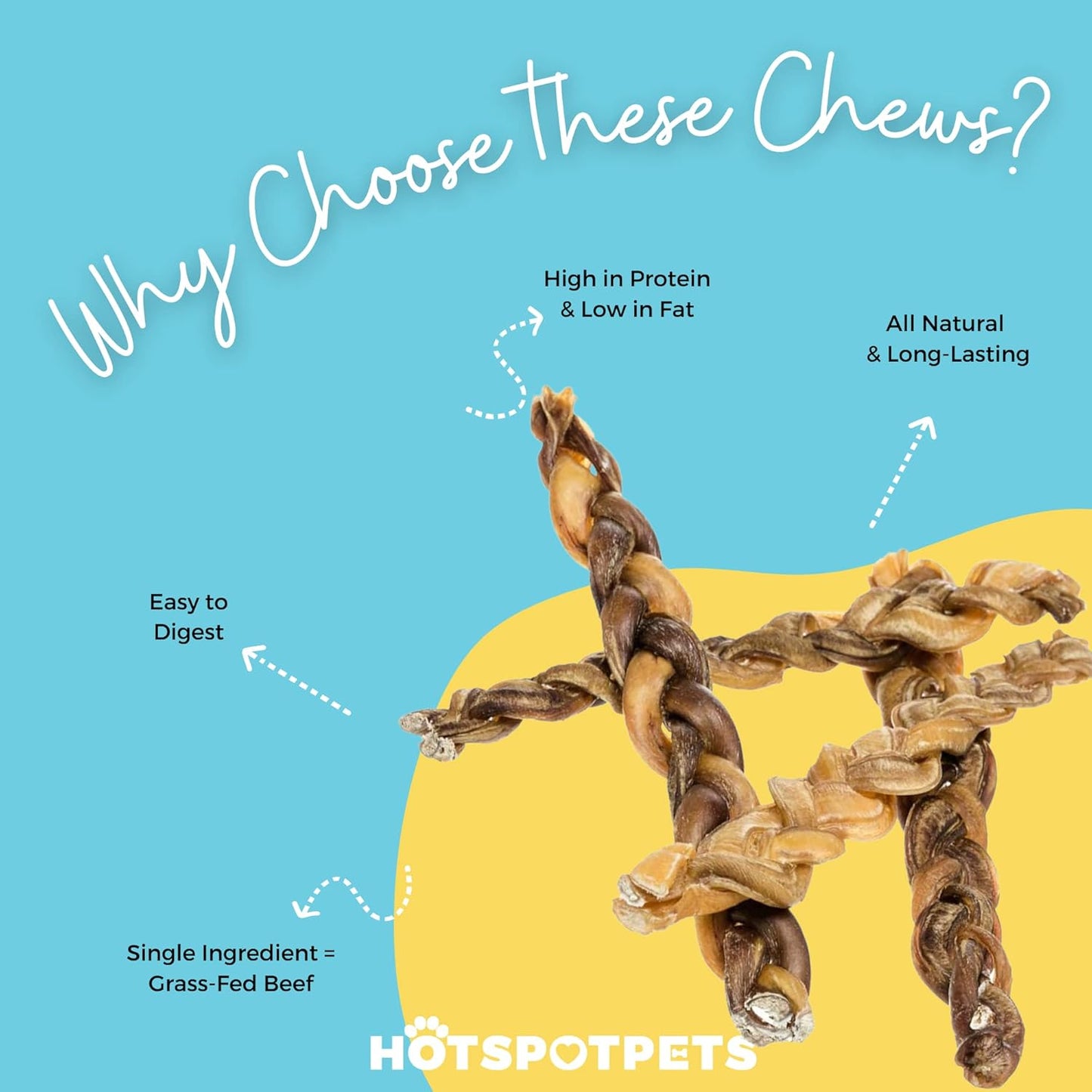 hotspot pets Braided Bully Sticks for Dogs - (12 Inch Stix- 5 Count) Premium All Natural Long Lasting Twisted Beef Pizzle Lasting Dog Chew Treats - Grain Free Fully Digestible Rawhide Alternative