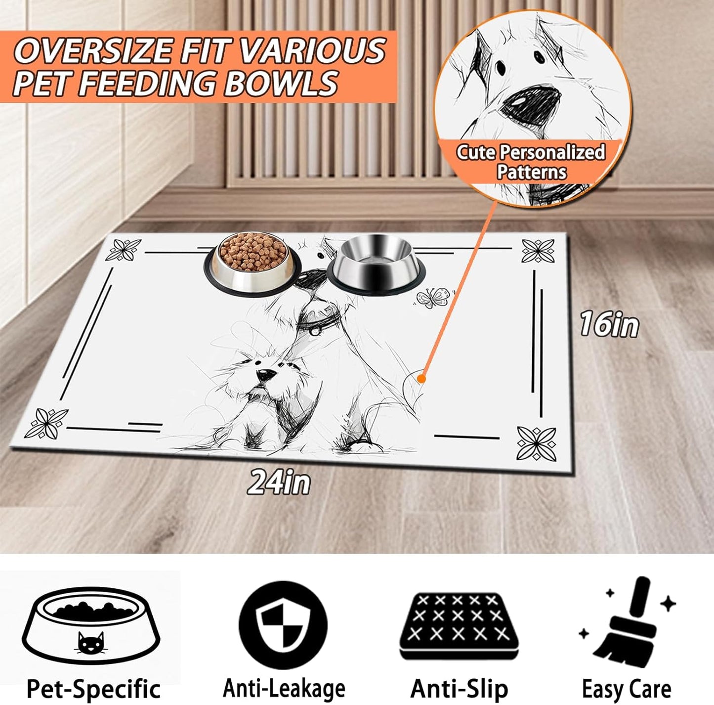 Pet Feeding Mat for Dogs and Cats - Super Absorbent Anti-Slip Bowl Pad, Eco-Friendly Washable Mat to Prevent Spills and Mess Yorkshire Mat 16"x24"