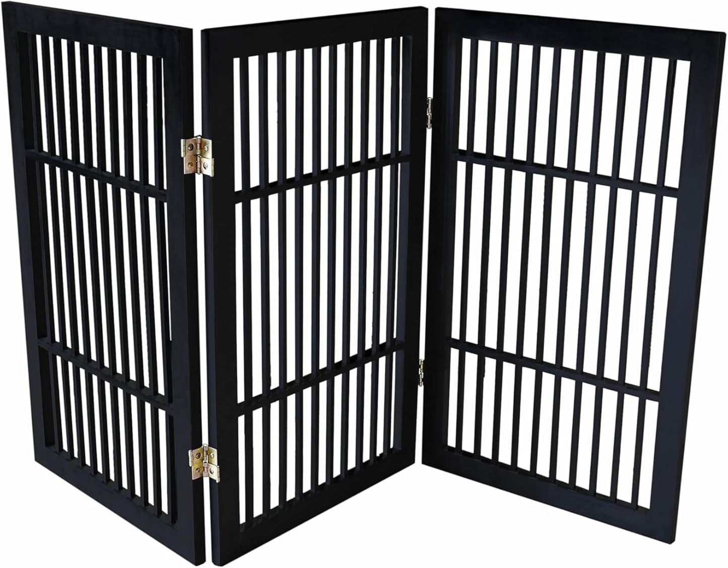 Pet Dog Gate Strong and Durable Freestanding Folding Acacia Hardwood Portable Wooden Fence Indoors or Outdoors by Urnporium (Black Pet Gate, 3 Panel 30" Tall)